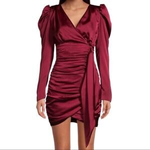 Lavish Alice Long Sleeve Satin Ruched Mini Dress Size 6 NWT